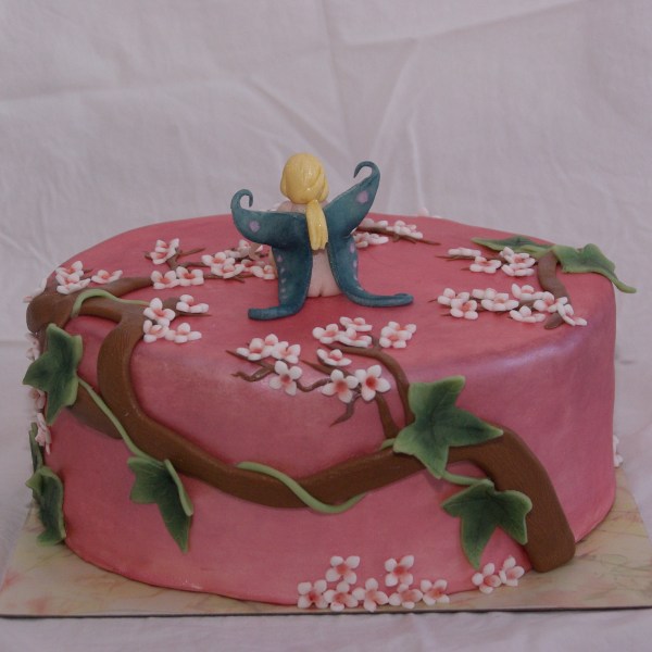 roze bloesem muurschildering elfje taart