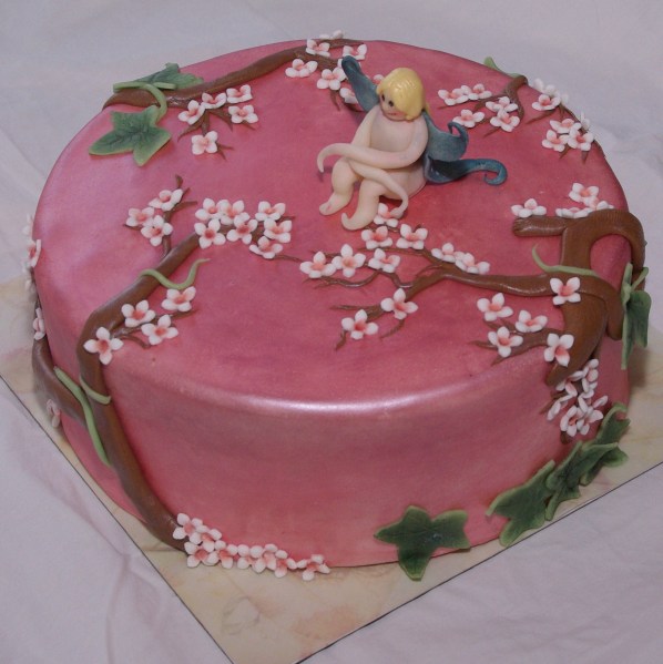 roze bloesem muurschildering elfje taart